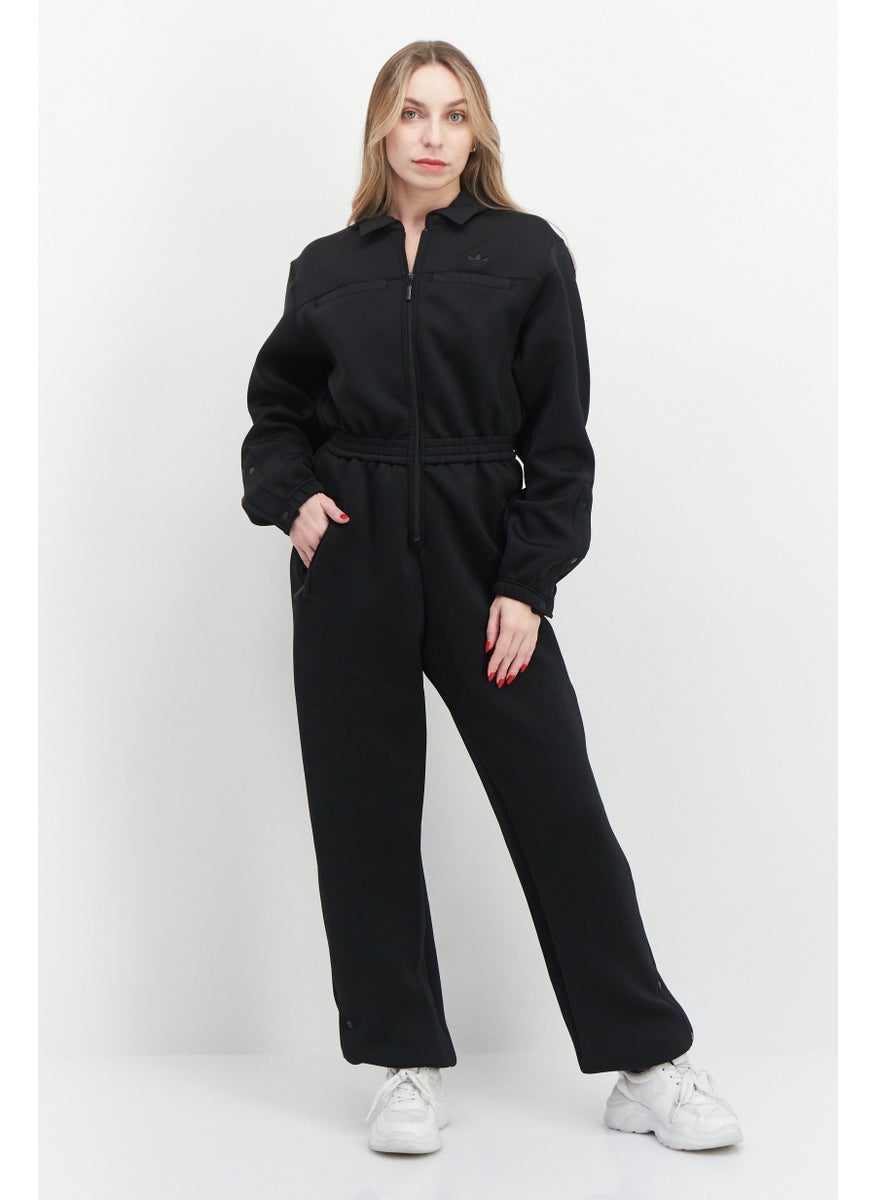Women Sportwear Fit Long Sleeves Plain Training Jumpsuit, Black