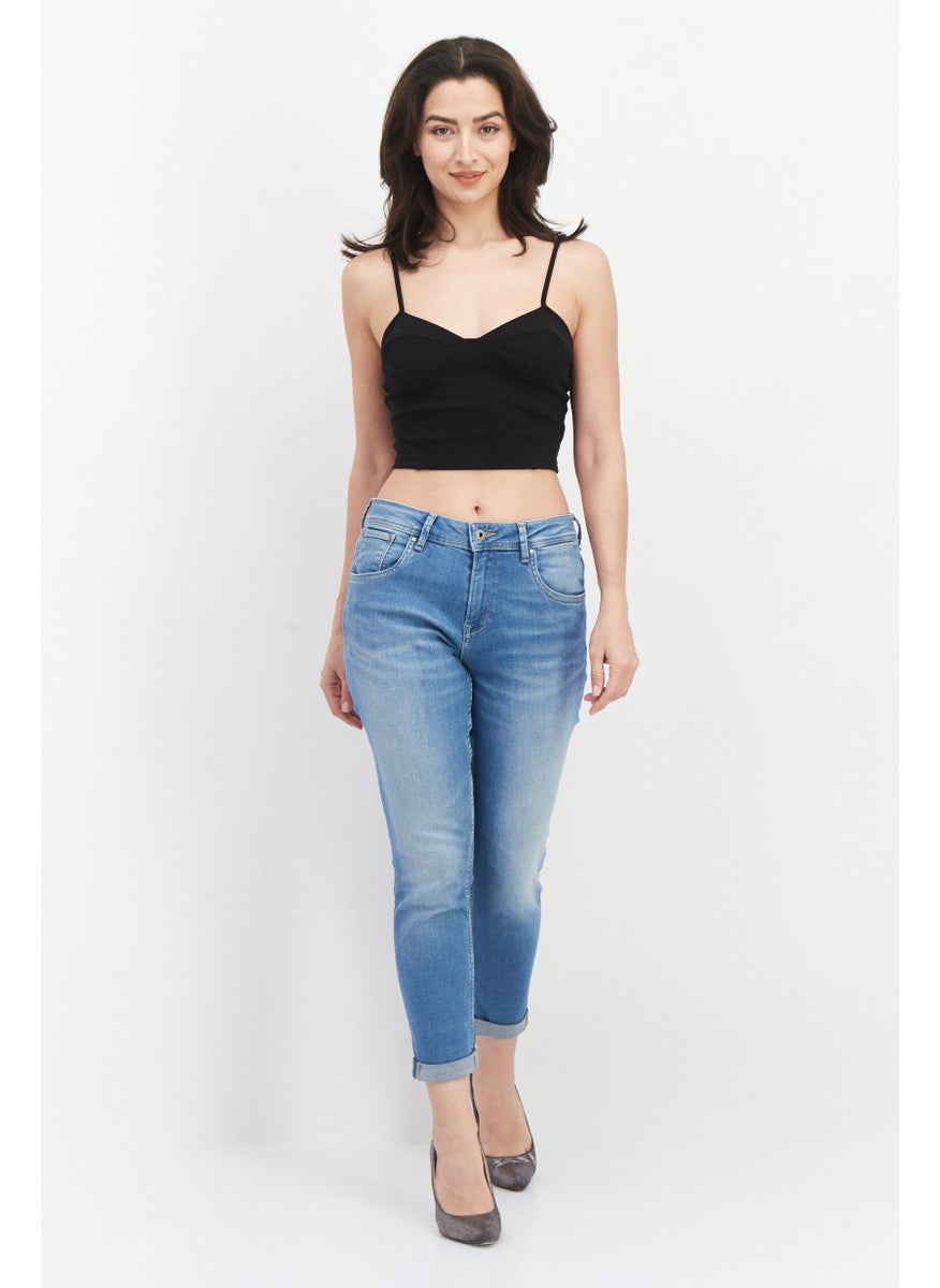 Women Regular Fit Washed Denim Jeans, Blue