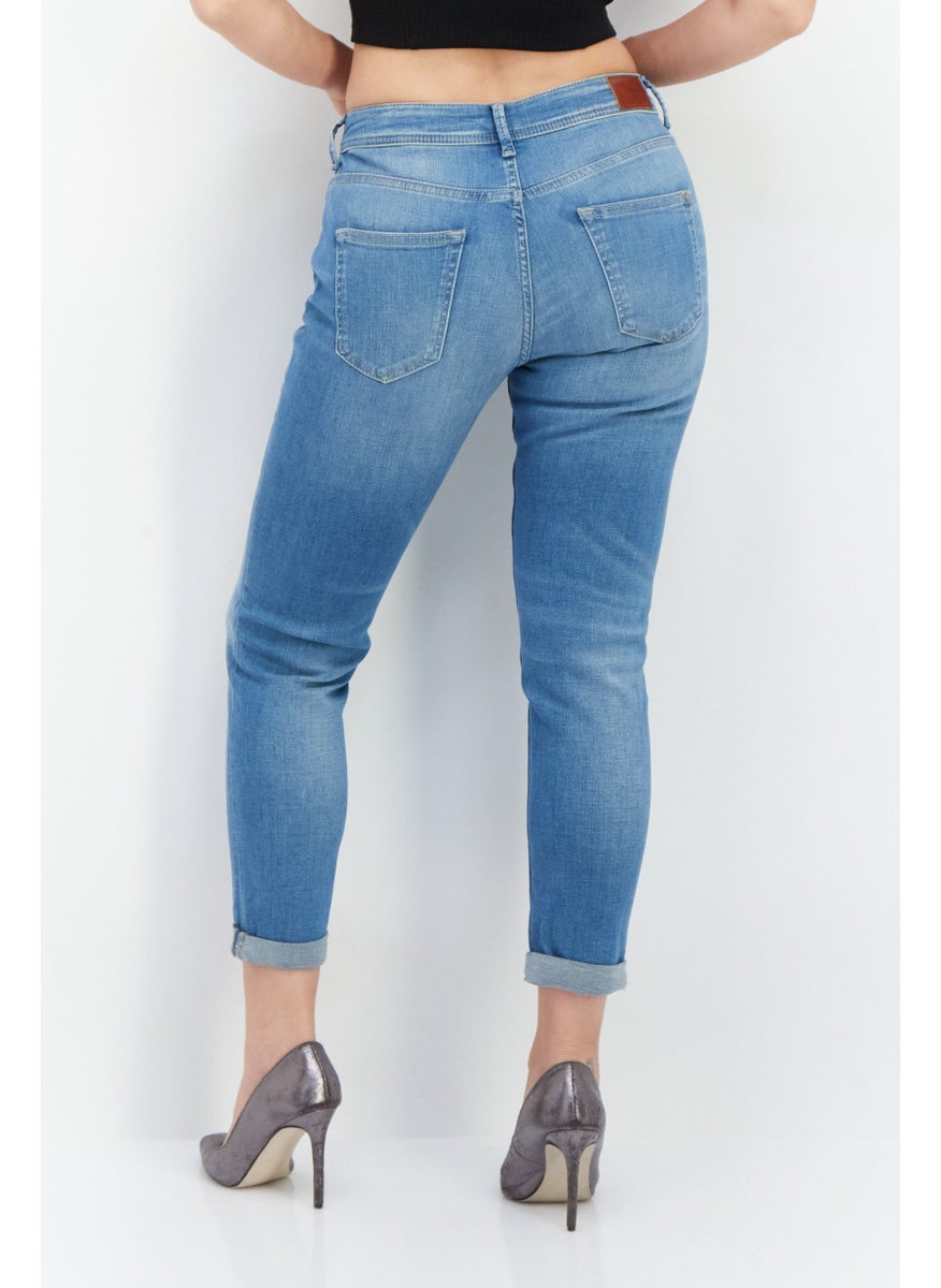 Women Regular Fit Washed Denim Jeans, Blue