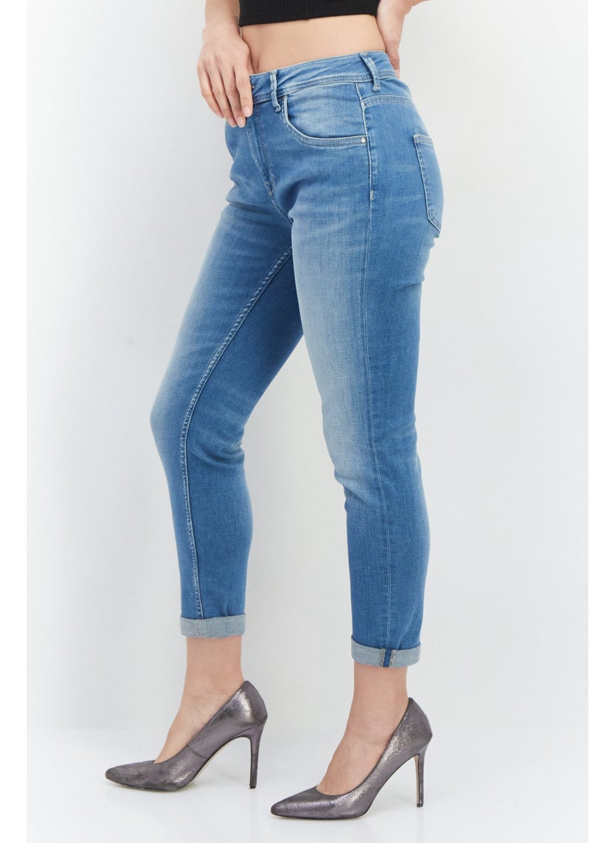 Women Regular Fit Washed Denim Jeans, Blue