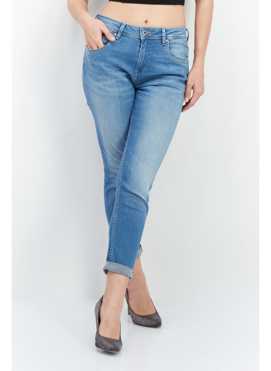 Women Regular Fit Washed Denim Jeans, Blue