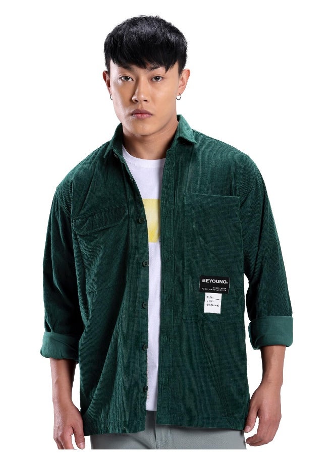 Bottle Green Box  Urban Shirt for Men