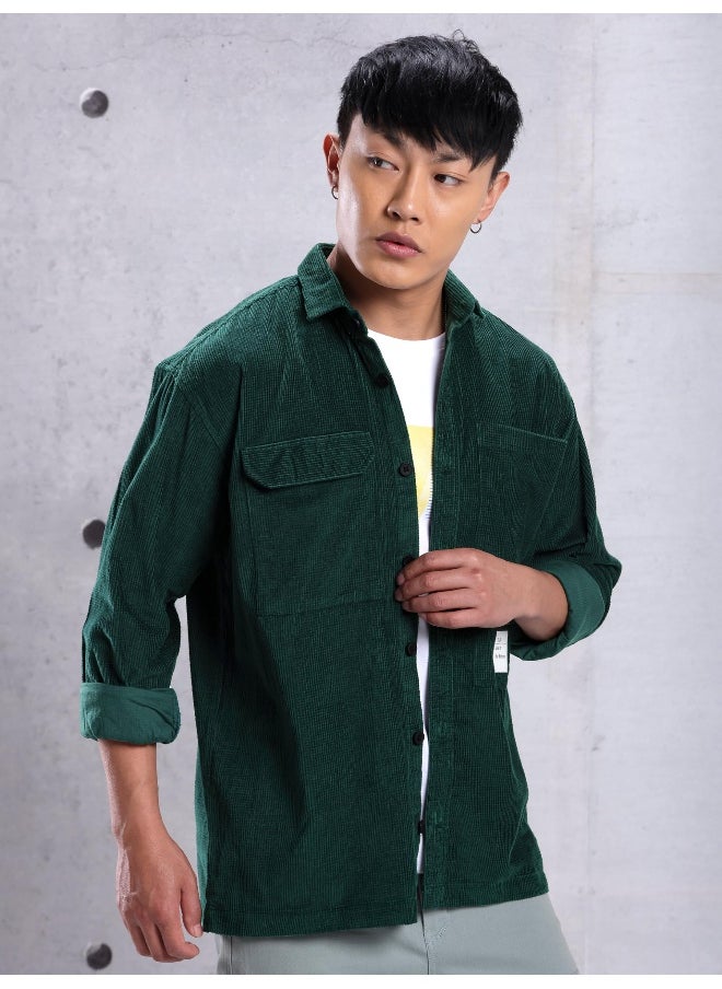 Bottle Green Box  Urban Shirt for Men