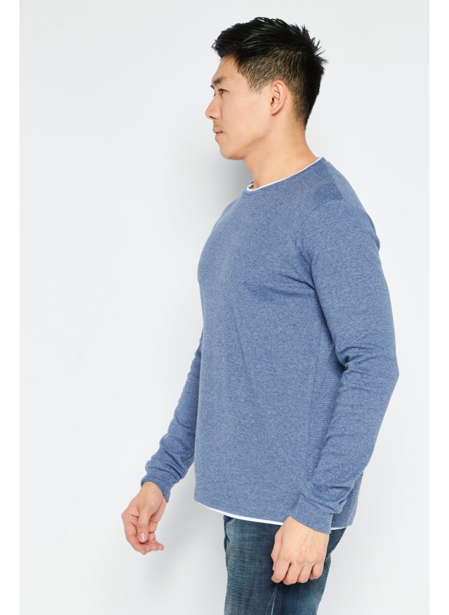 Men Crew Neck Long Sleeve Sweatshirt, Blue