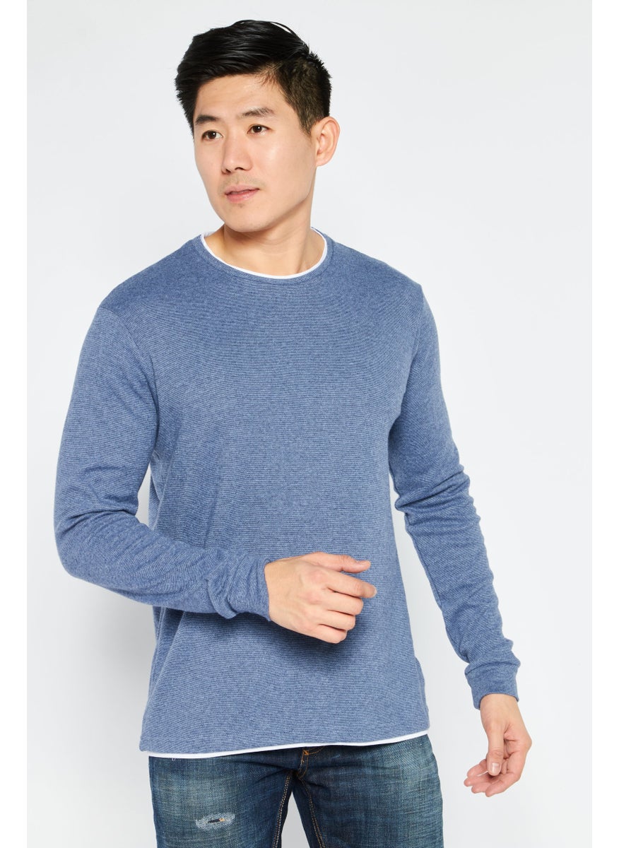 Men Crew Neck Long Sleeve Sweatshirt, Blue