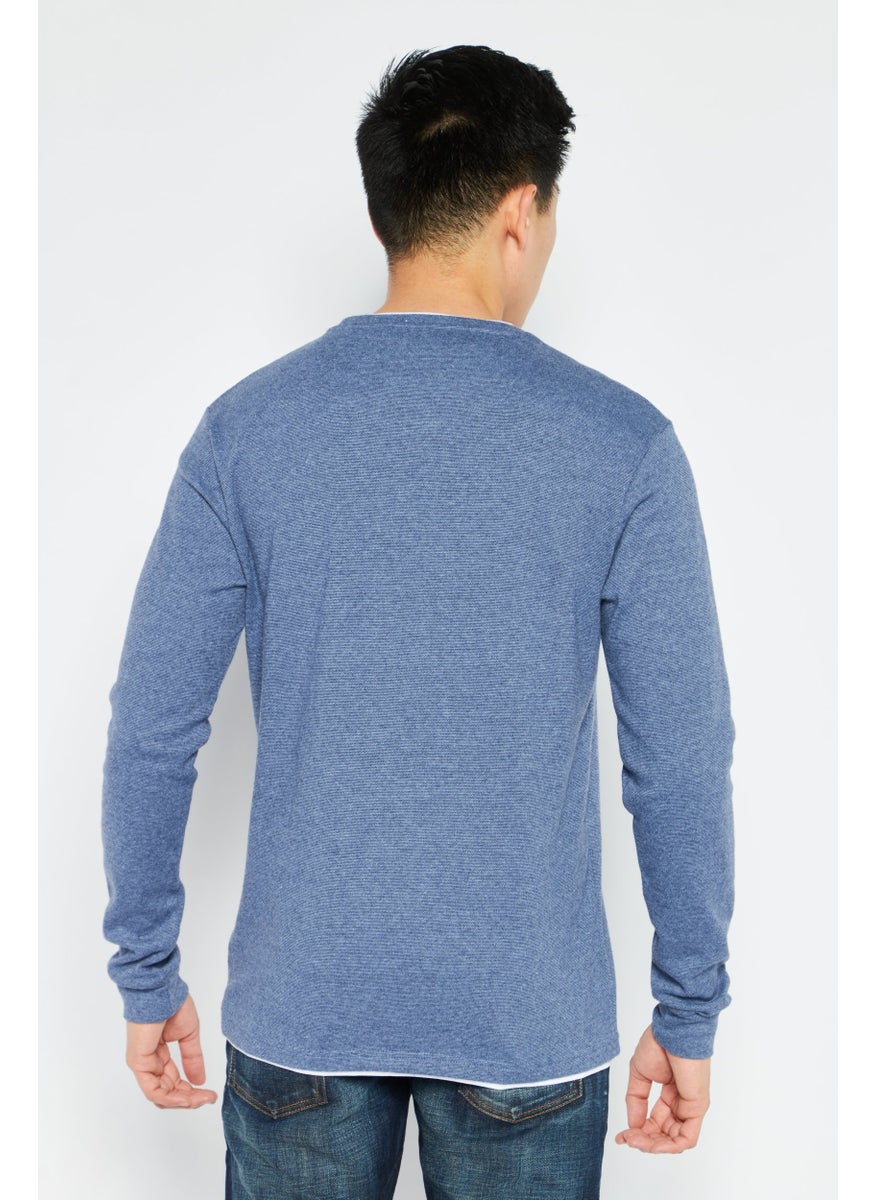 Men Crew Neck Long Sleeve Sweatshirt, Blue