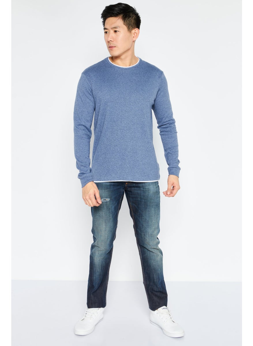 Men Crew Neck Long Sleeve Sweatshirt, Blue