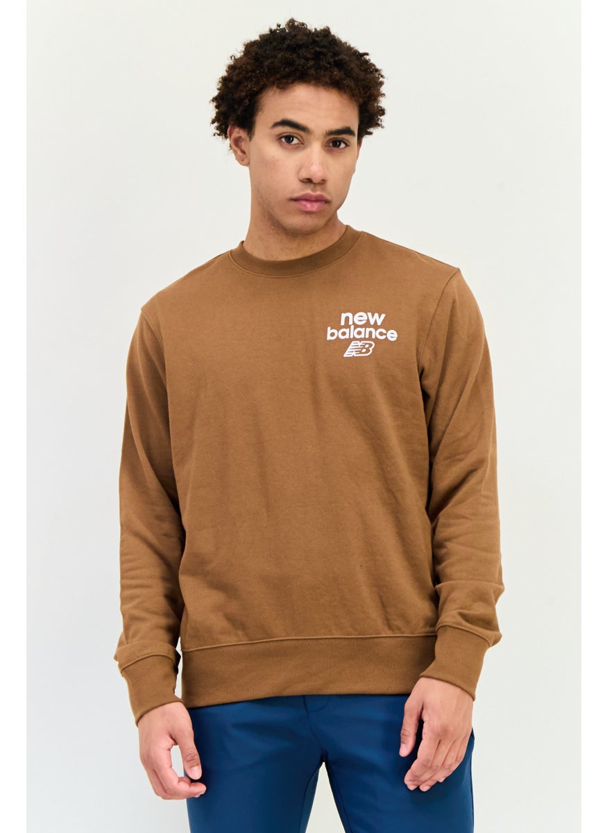 Men Sportswear Fit Long Sleeve Outdoor Sweatshirt, Brown