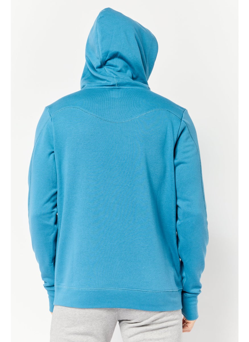 Men Sportswear Fit Long Sleeves Outdoor Hoodie, Teal