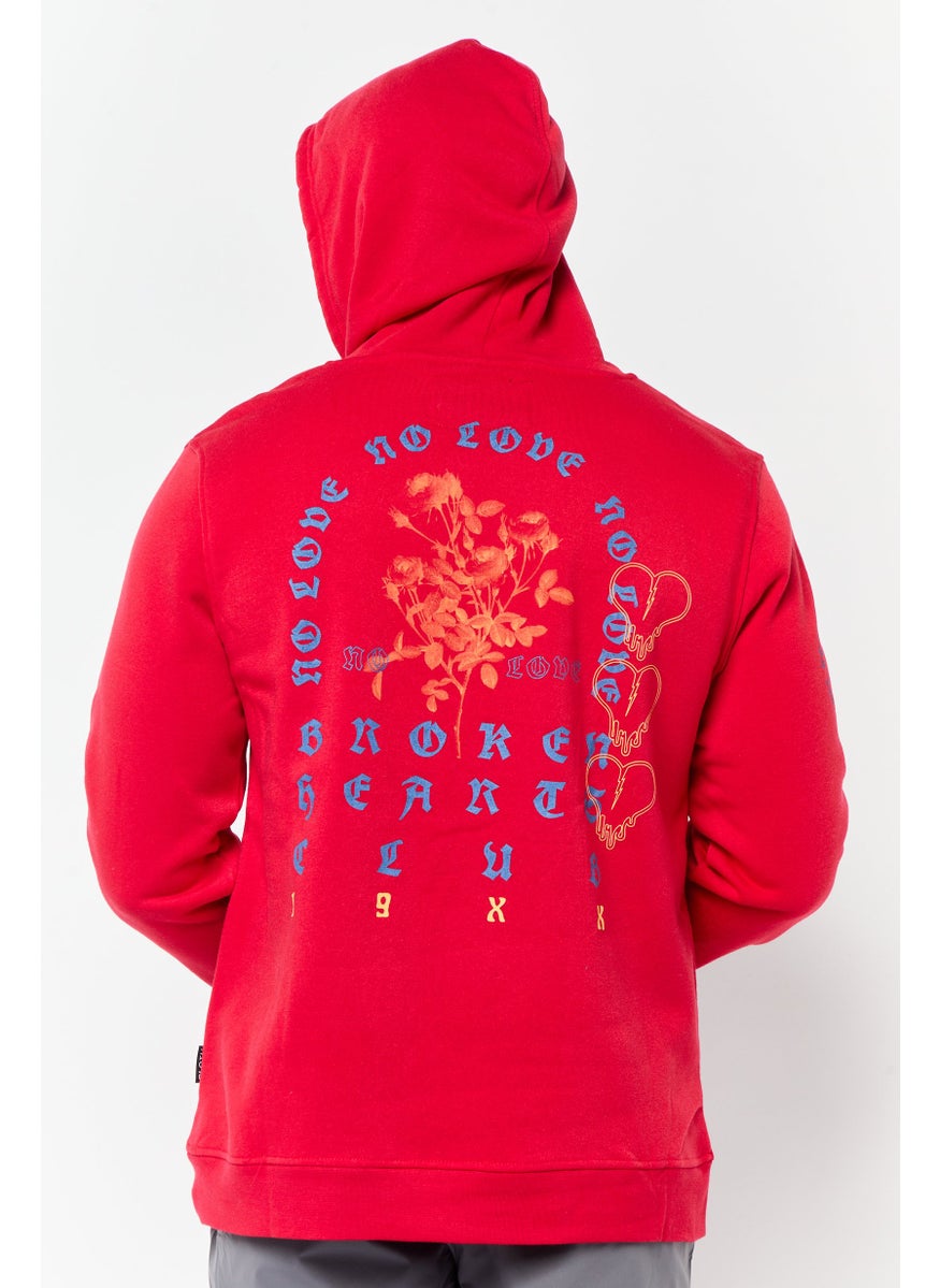 Men Hooded Graphic Print Sweatshirts, Red
