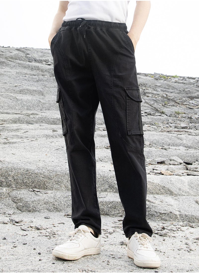 Men's Midnight Black Straight-Fit Utility Denim Jeans