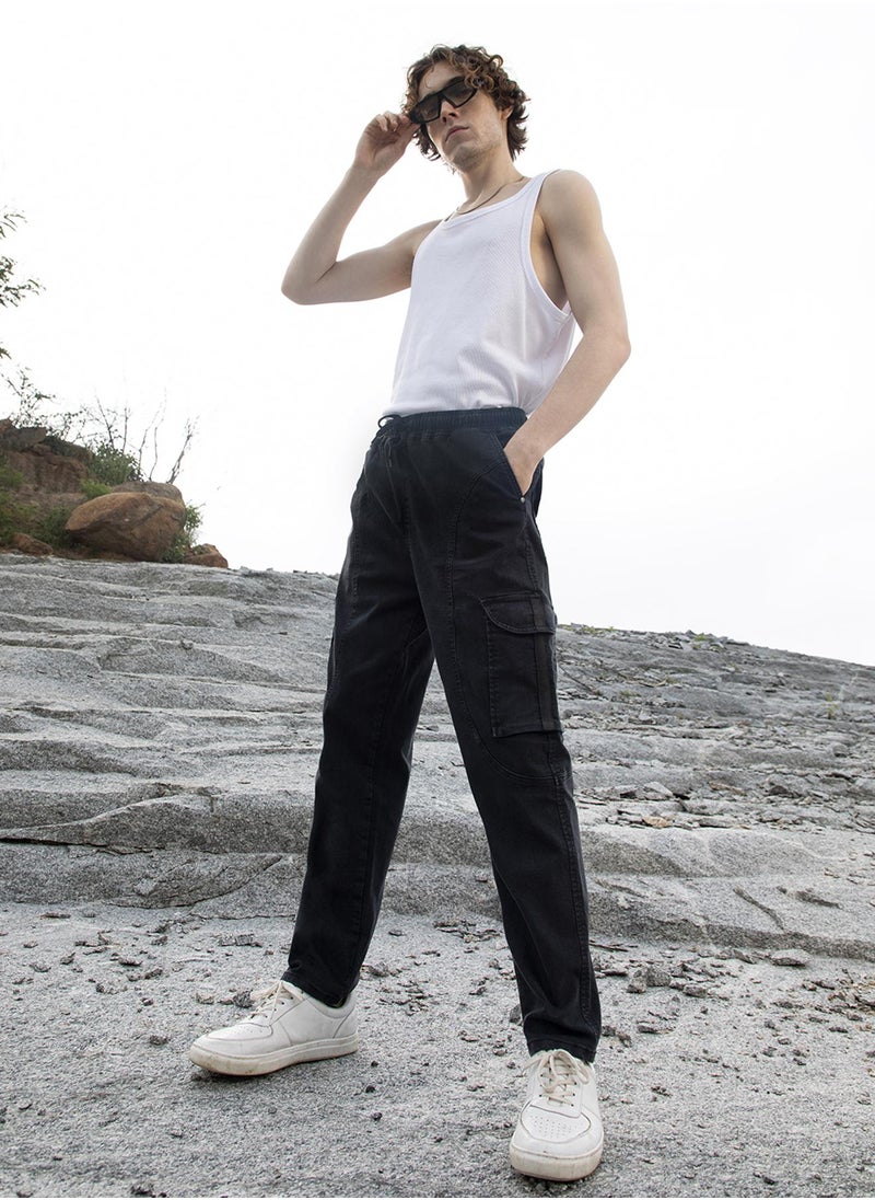 Men's Midnight Black Straight-Fit Utility Denim Jeans