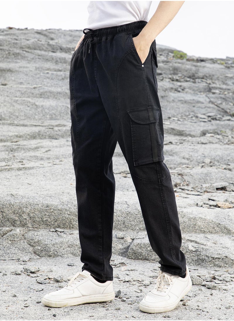 Men's Midnight Black Straight-Fit Utility Denim Jeans