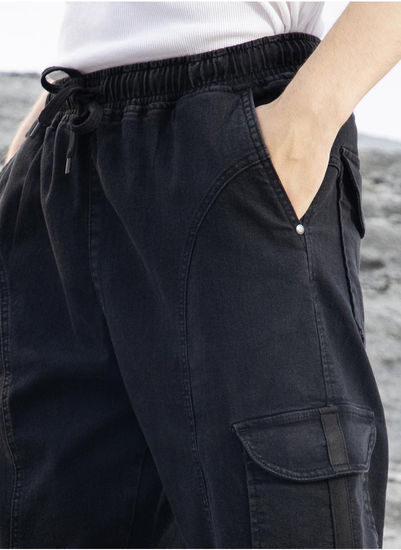Men's Midnight Black Straight-Fit Utility Denim Jeans