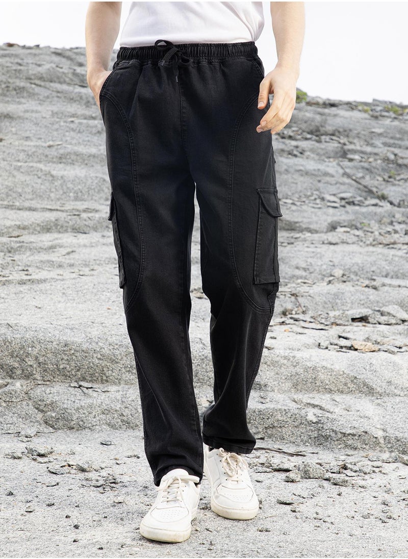 Men's Midnight Black Straight-Fit Utility Denim Jeans