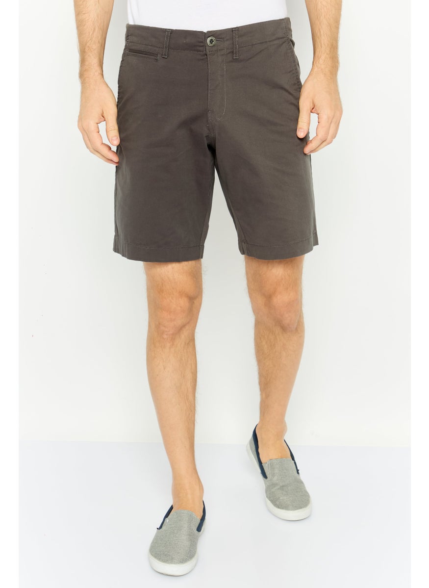 Men Solid Chino Shorts, Dark Grey