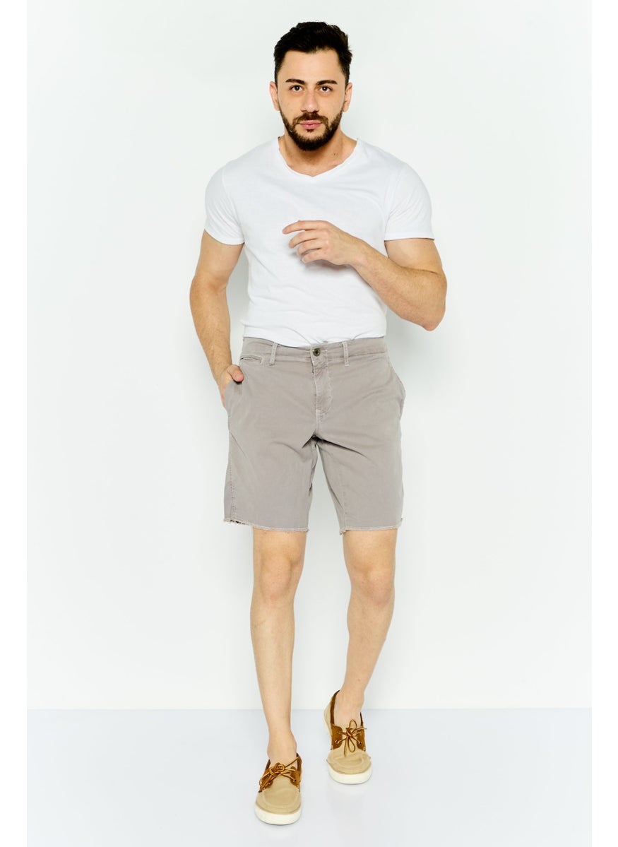 Men Plain Chino Shorts, Light Grey
