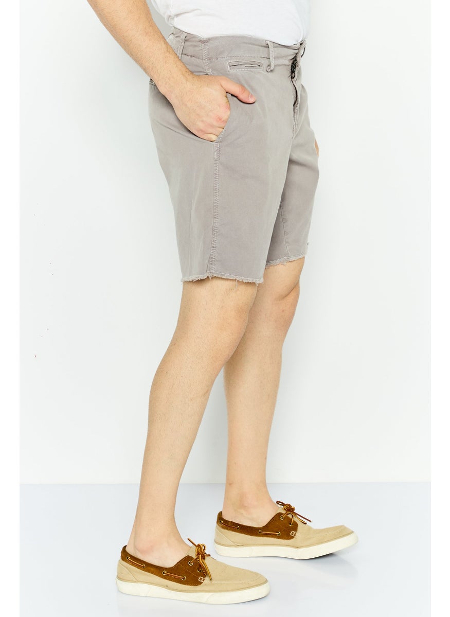 Men Plain Chino Shorts, Light Grey