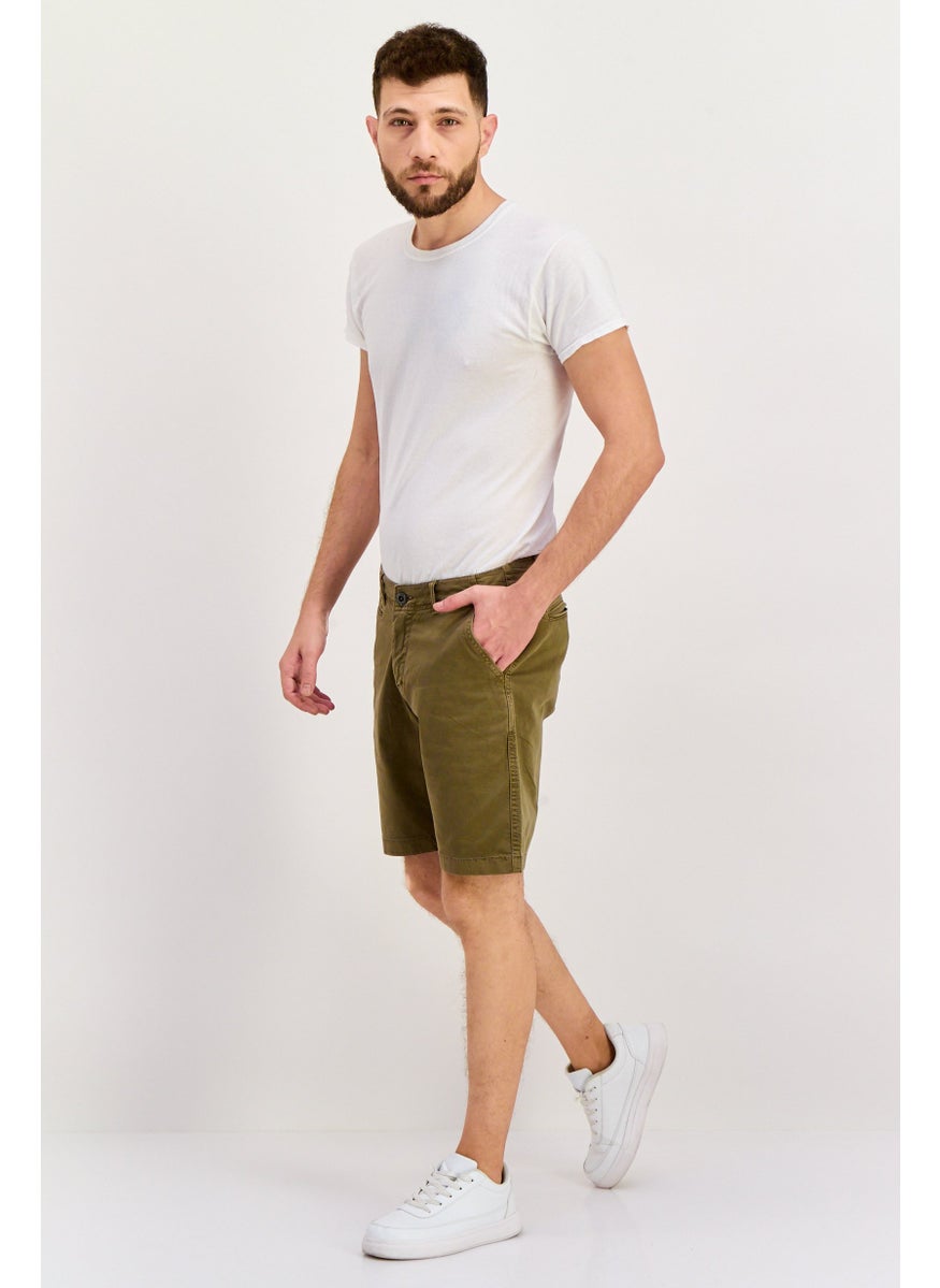 Men 9 Inseam Solid Chino Shorts, Olive