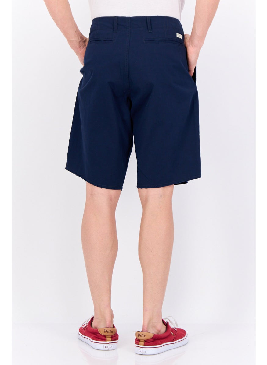 Men Solid Stretchable Bermuda Shorts, Dark Navy