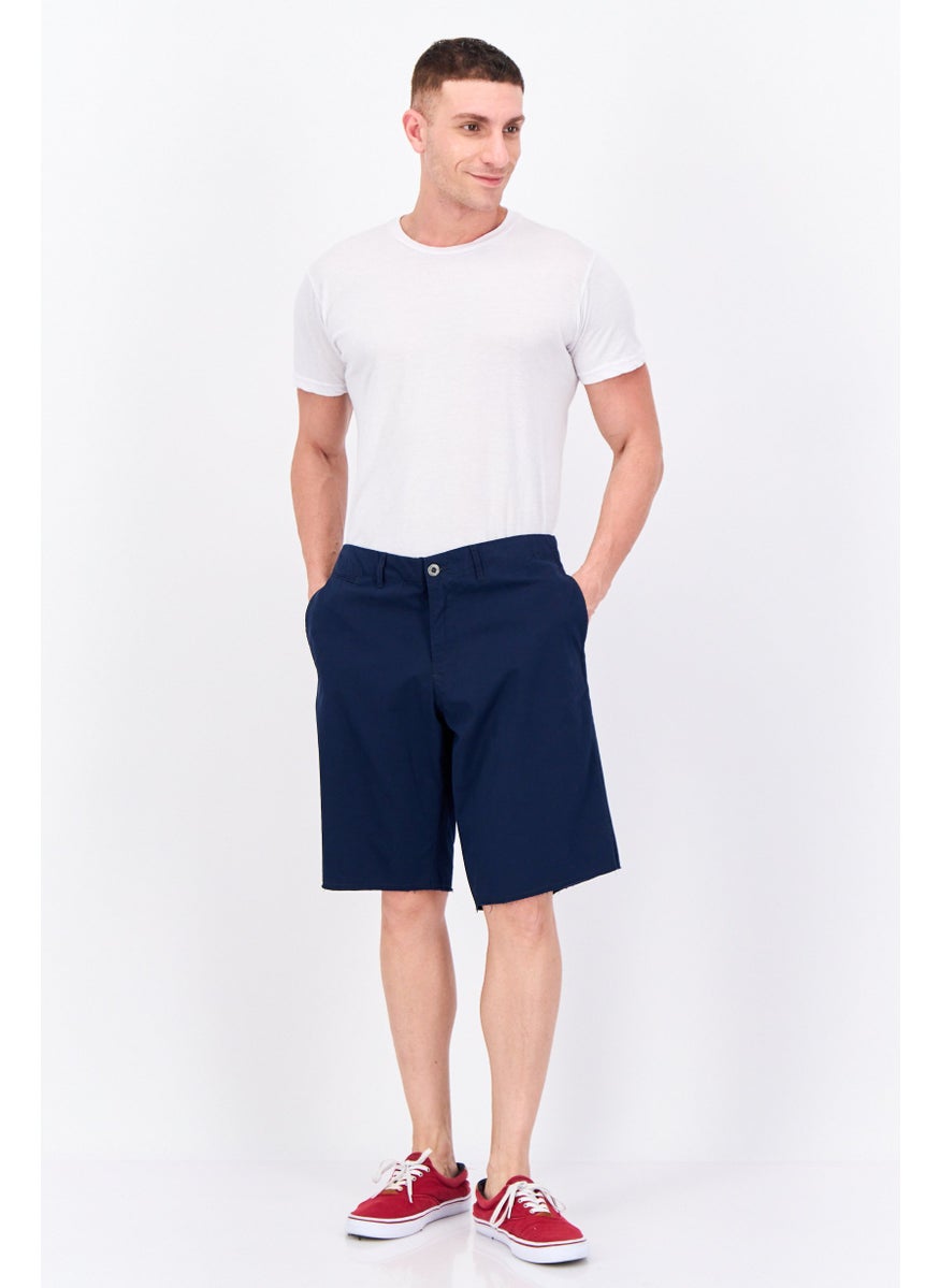 Men Solid Stretchable Bermuda Shorts, Dark Navy