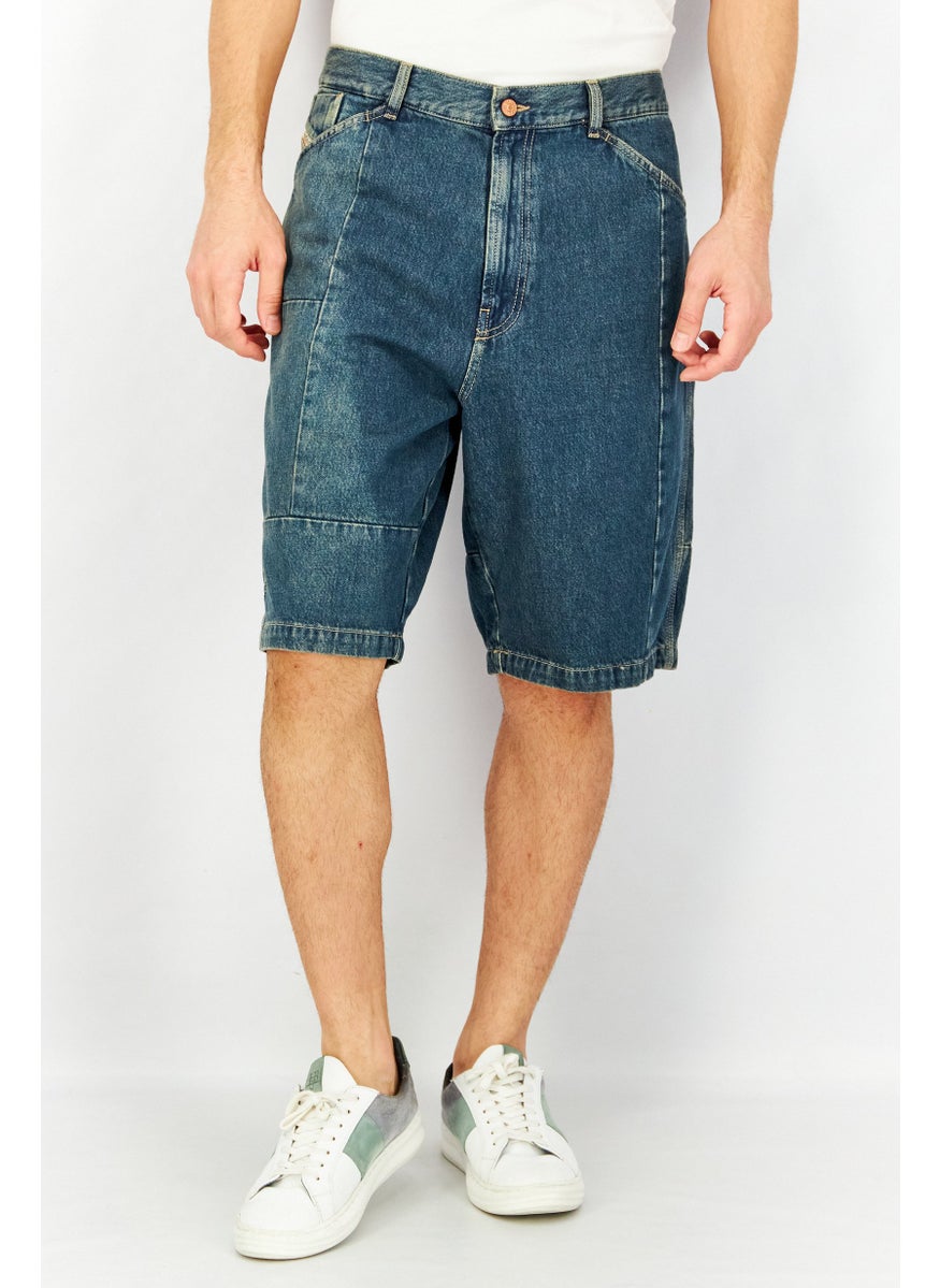 Men Regular Fit Washed Denim Short, Blue