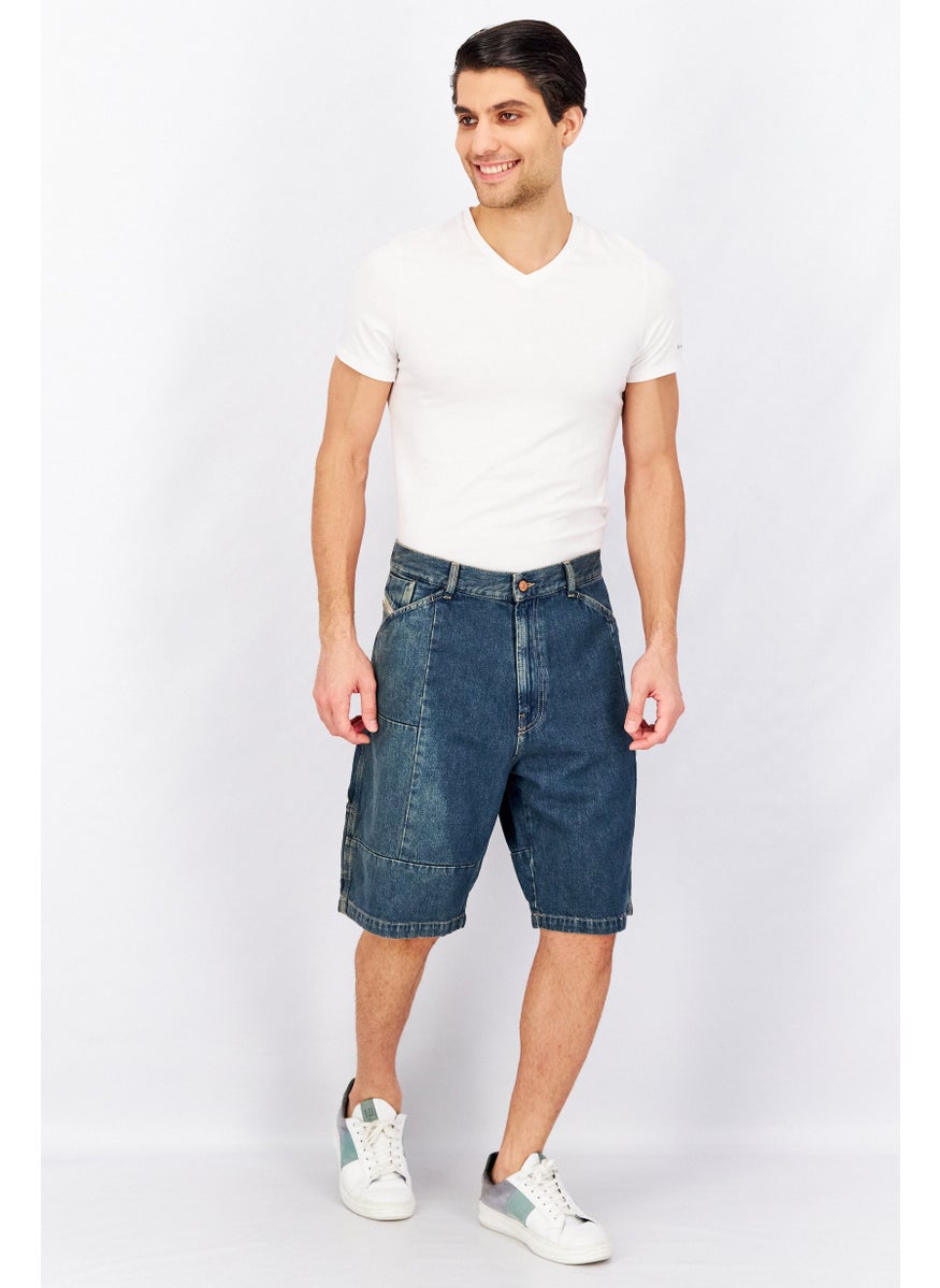 Men Regular Fit Washed Denim Short, Blue