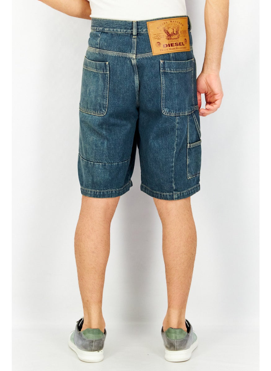 Men Regular Fit Washed Denim Shorts, Blue