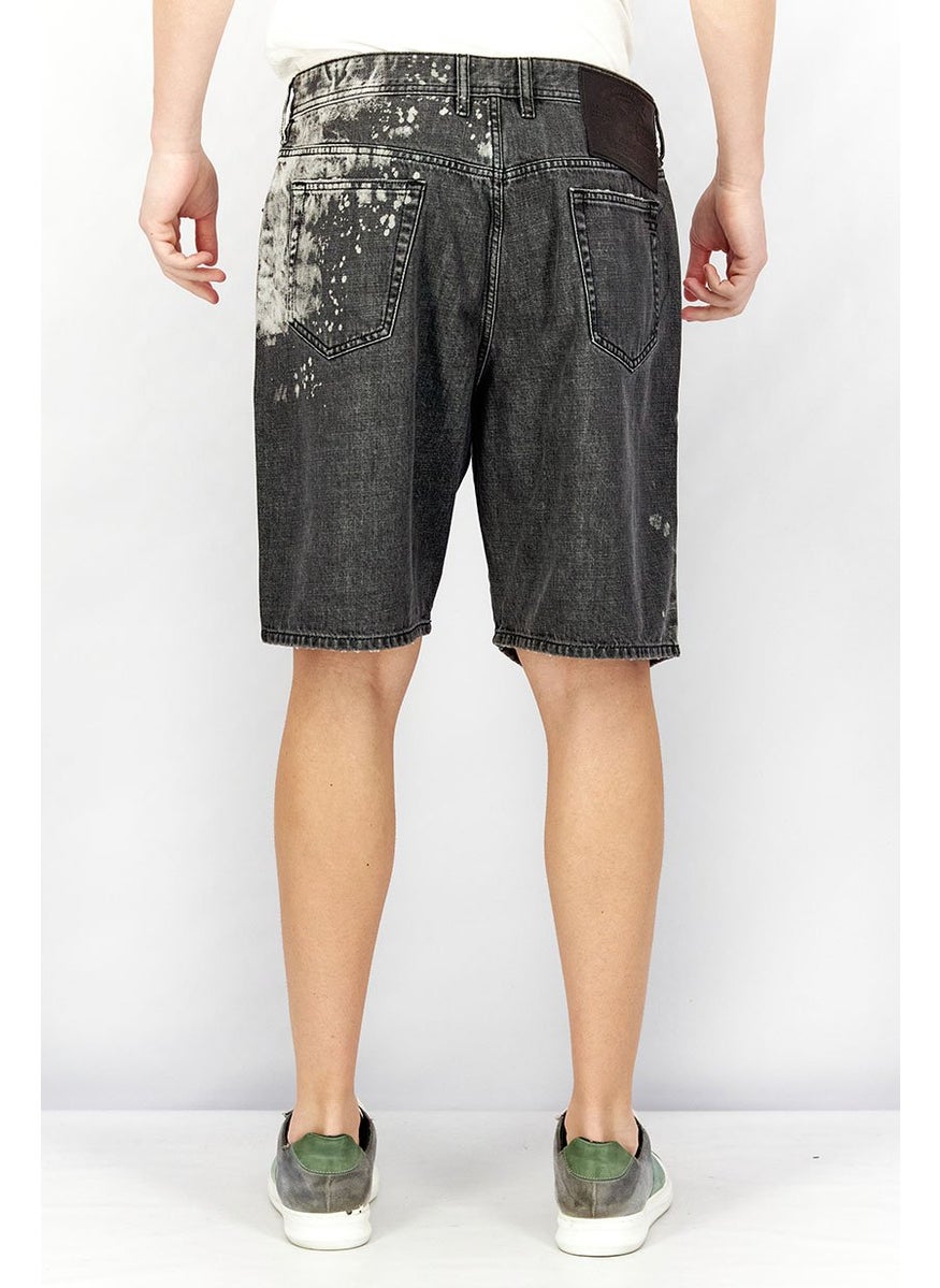 Men Regular Fit Washed Denim Short, Black Wash