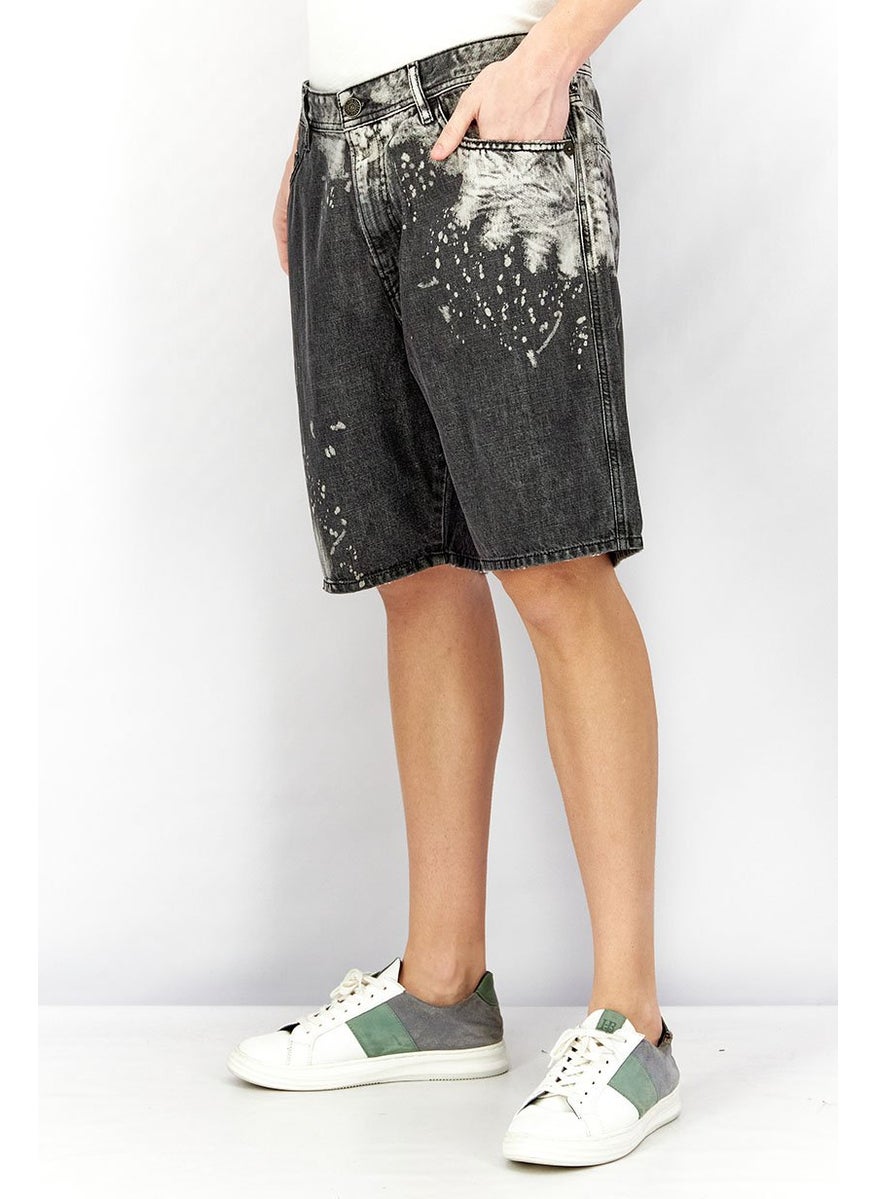 Men Regular Fit Washed Denim Short, Black Wash
