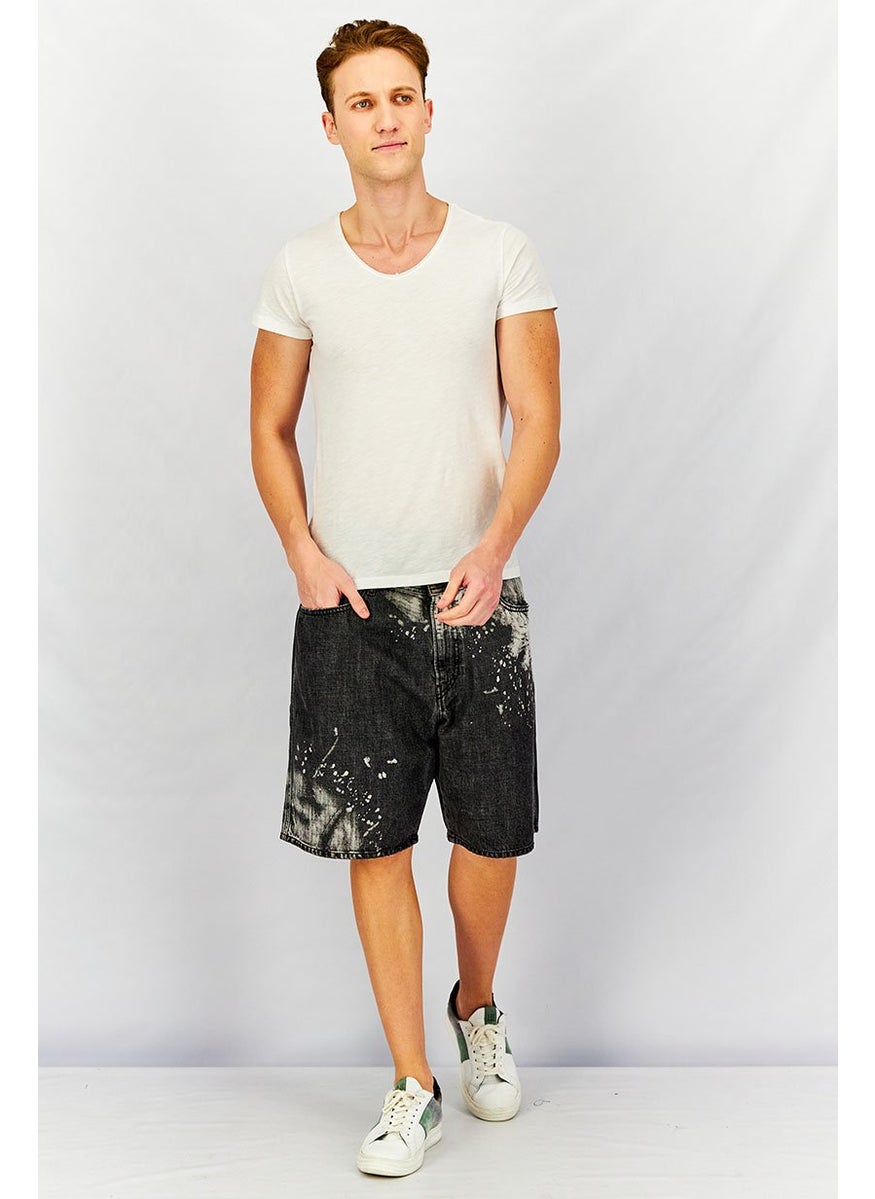 Men Regular Fit Washed Denim Short, Black Wash