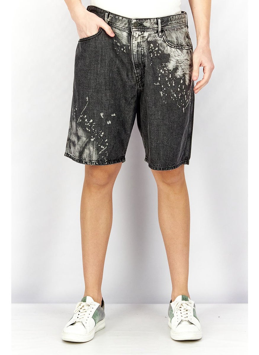 Men Regular Fit Washed Denim Short, Black Wash