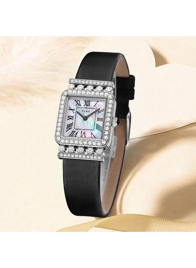 Petite Square Sugar Watch, Luxury Womens Quartz Black -2 Pins
