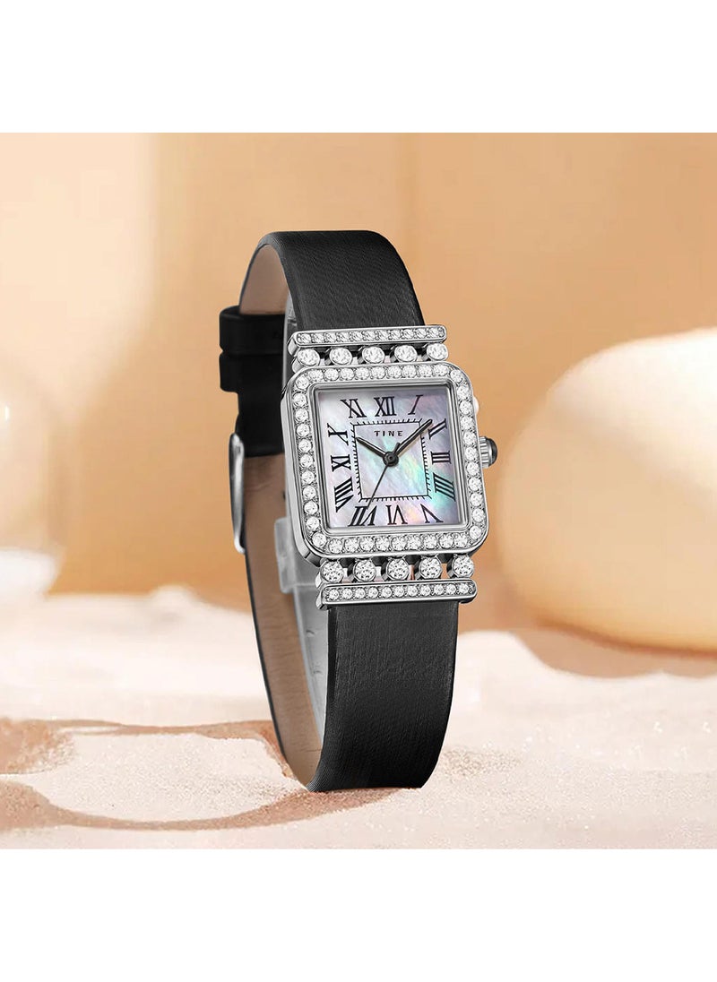 Petite Square Sugar Watch, Luxury Womens Quartz Black -3 Pins