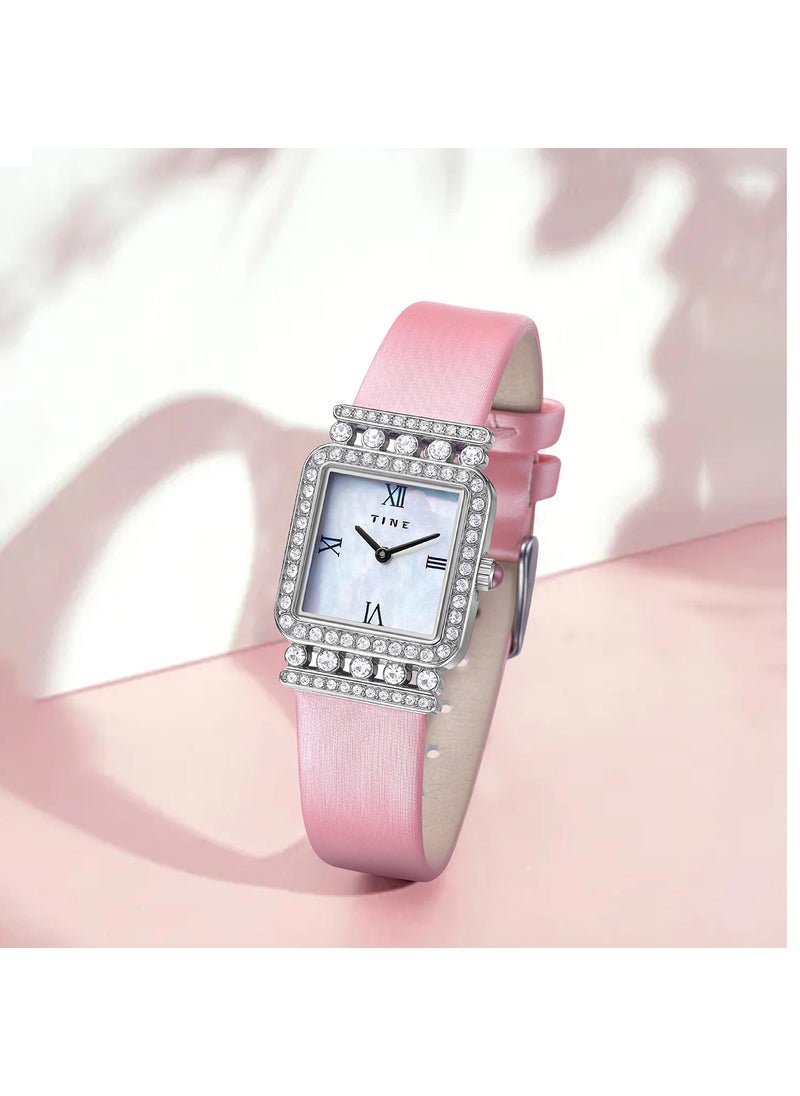 Petite Square Sugar Watch, Luxury Womens Quartz Pink -2 Pins