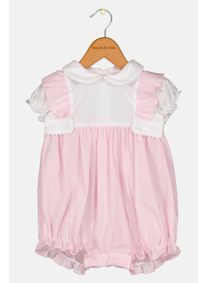 Toddlers Girl Crew Neck Short Sleeve Stripe Romper, Pink
