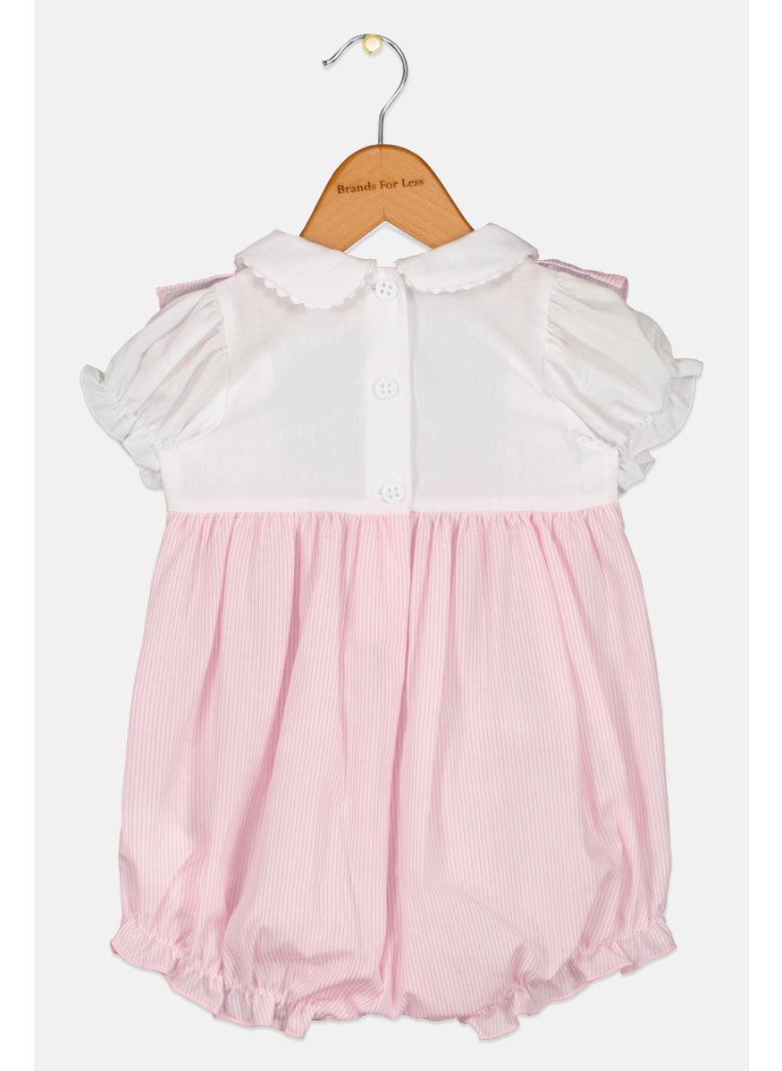 Toddlers Girl Crew Neck Short Sleeve Stripe Romper, Pink