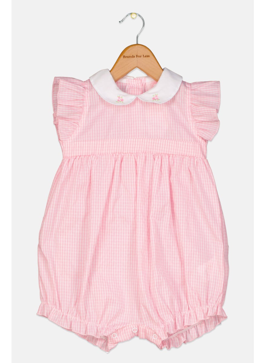 Toddlers Girl Ruffle Sleeves Checkered Body Romper, Pink
