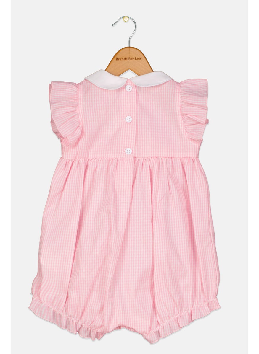 Toddlers Girl Ruffle Sleeves Checkered Body Romper, Pink