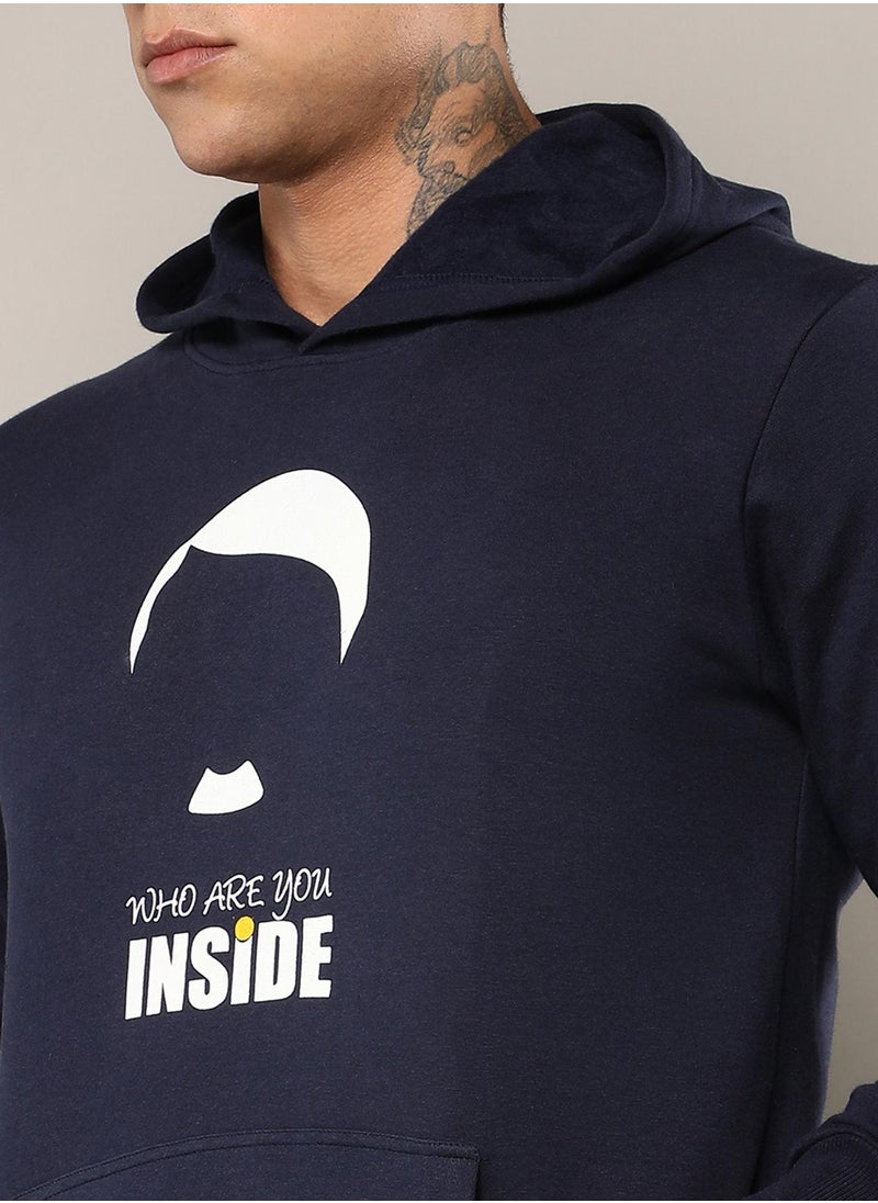 Men's Navy Blue Who Are You Inside Hoodie With Kangaroo Pocket