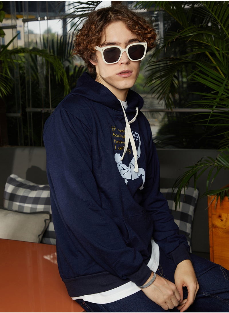 Men's Navy Blue Regular Pullover Hoodie