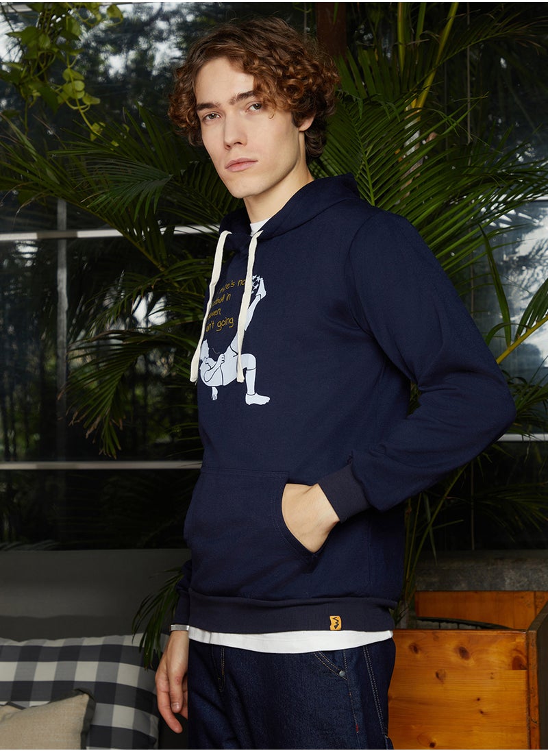 Men's Navy Blue Regular Pullover Hoodie