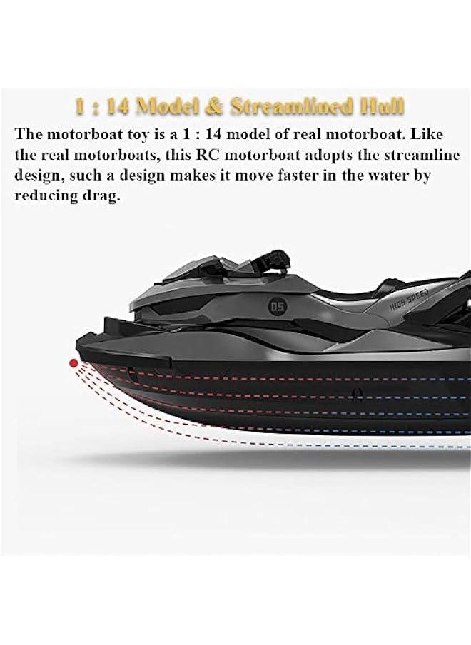 2.4GHz Remote Control Motorboat Toy, 1 : 14 Motor Boat Model Toy 2 Motors High Speed Marine Motor Water Toy 2 Speed Level RC Motorboat Jet Ski Pool Toy (Orange)