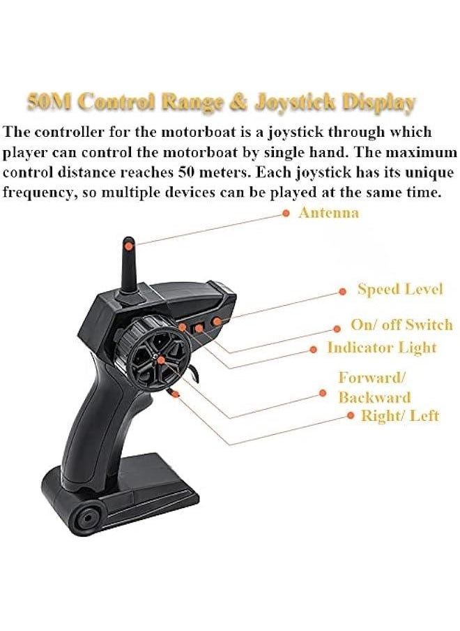 2.4GHz Remote Control Motorboat Toy, 1 : 14 Motor Boat Model Toy 2 Motors High Speed Marine Motor Water Toy 2 Speed Level RC Motorboat Jet Ski Pool Toy (Orange)