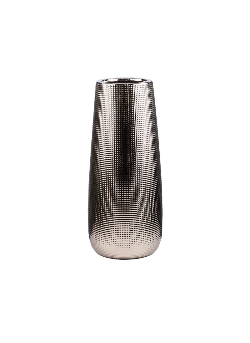 Gulf Flowers Silver Ceramic Vase Base – D9.5 cm × H30 cm Tall Elegant Metallic Vase for Home, Office & Tabletop Décor