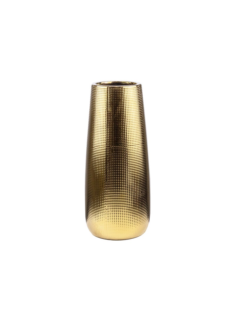 Gulf Flowers Gold Ceramic Vase Base – D9.5 cm × H30 cm Elegant Tall Decorative Vase for Living Room, Office & Modern Home Styling