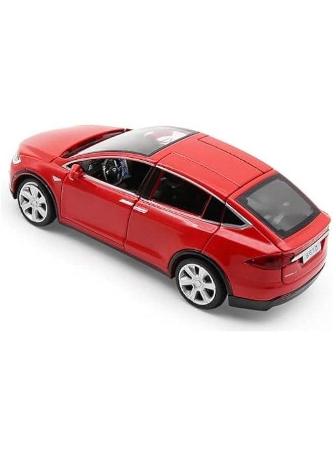 1:32 Scale Model X Alloy Car Model Diecast Toy Vehicles for Kids, Tesla car Model，Pull Back Alloy Car with Lights and Music,Mini Vehicles Toys for Kids Gift ，Children Birthday Gift（Model X-Red）