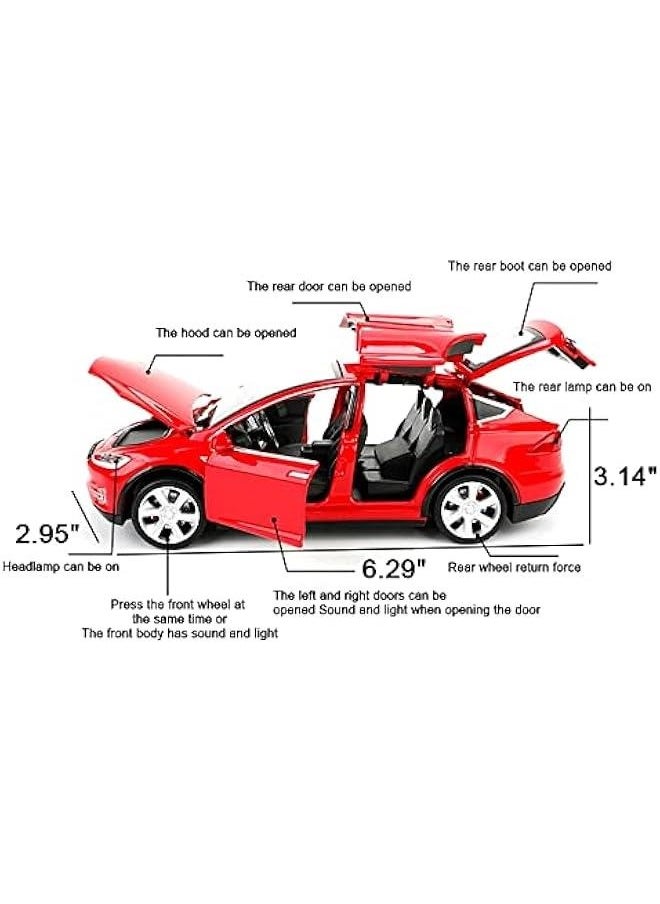 1:32 Scale Model X Alloy Car Model Diecast Toy Vehicles for Kids, Tesla car Model，Pull Back Alloy Car with Lights and Music,Mini Vehicles Toys for Kids Gift ，Children Birthday Gift（Model X-Red）