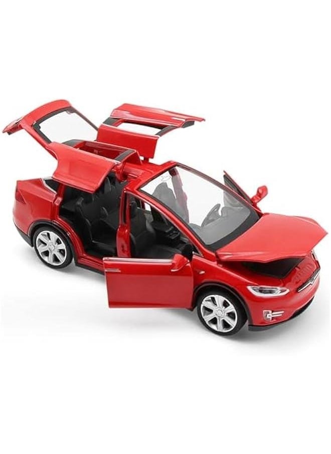 1:32 Scale Model X Alloy Car Model Diecast Toy Vehicles for Kids, Tesla car Model，Pull Back Alloy Car with Lights and Music,Mini Vehicles Toys for Kids Gift ，Children Birthday Gift（Model X-Red）