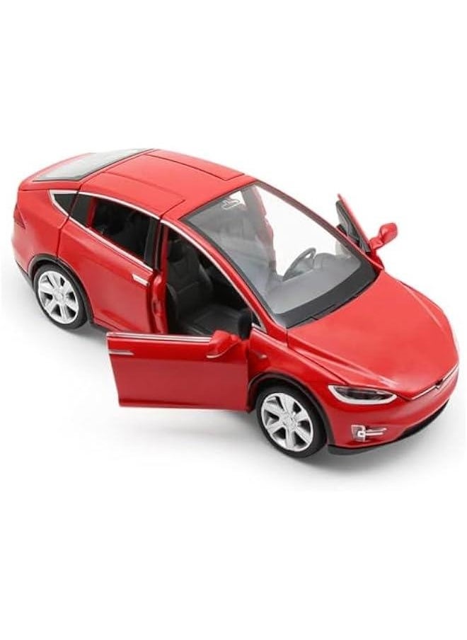 1:32 Scale Model X Alloy Car Model Diecast Toy Vehicles for Kids, Tesla car Model，Pull Back Alloy Car with Lights and Music,Mini Vehicles Toys for Kids Gift ，Children Birthday Gift（Model X-Red）